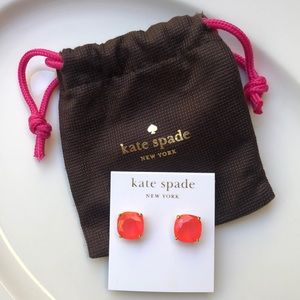 New Kate Spade hot pink/neon coral and gold stud square earrings!